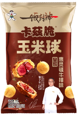 旺旺 一饭封神卡兹脆玉米球惠灵顿牛排味66g (28 per case)