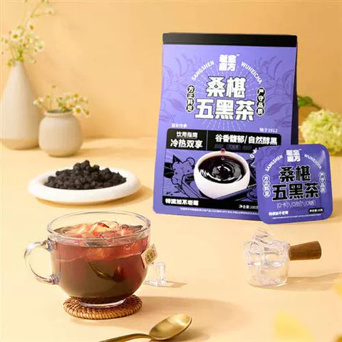 老金磨方 桑椹黑米黑豆黑芝麻黑枸杞 五黑茶 补肾固发黑发 10包入 (12 per case)